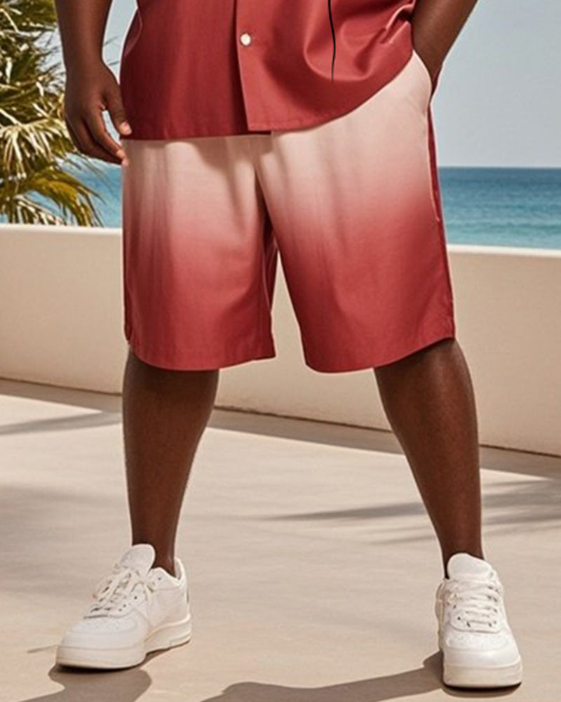 Big & Tall Men's Hawaiian Vacation Red Gradient Line Rose Print Shirt Shorts Suit