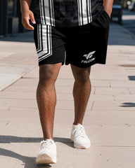 Big & Tall Men's Business Black Tiger Graffiti Stripe Print Short Sleeve Polo Shirt Shorts Suit