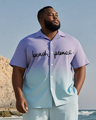 Big & Tall Men's Hawaiian Vacation Purple Gradient Line Print Shirt Shorts Suit