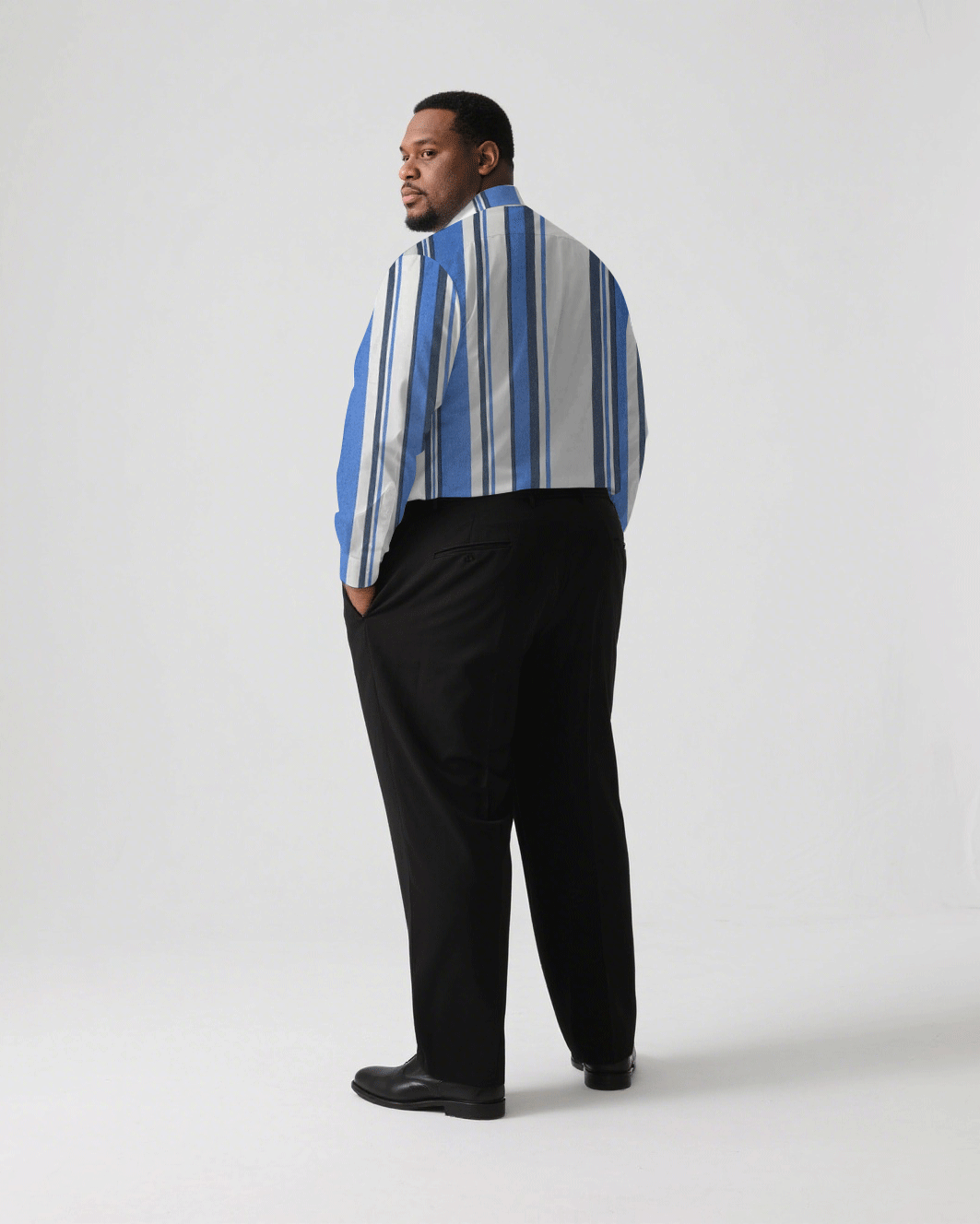 Men's Plus Size Business Classic Blue Striped Print Long Sleeve Shirt Trousers Suit