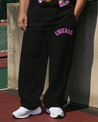 Big Men's Casual Cartoon Basketball Bear Athlete CHICAGO Printed Short Sleeve T-shirt Pants Set