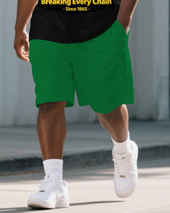 Big Guy's Juneteenth Theme Chain-Fist Printed Short-Sleeved Polo Shirt and Shorts Suit