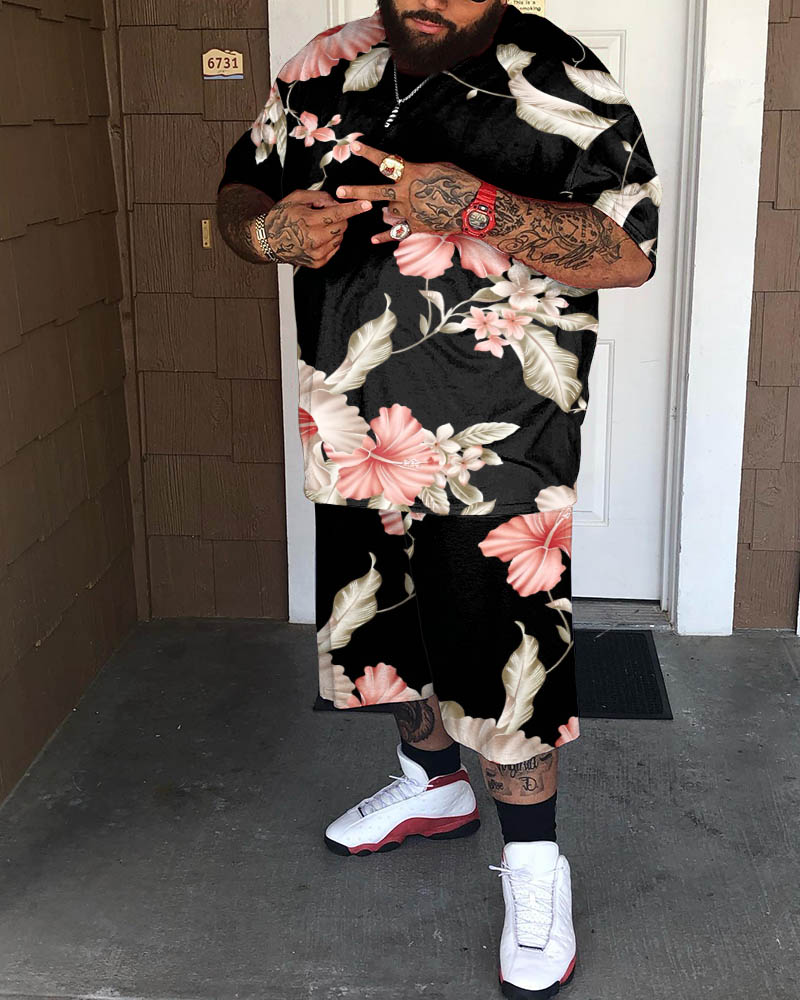 Men's Plus Size Casual Floral Two-piece Set