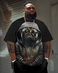 Men's Plus Size Casual Pug Print T-Shirt Shorts Set