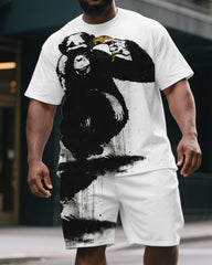 Men's Big & Tall Cartoon Irony Ink Gorillas Print Casual Short-Sleeved T-shirt and Short Set