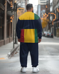 Men's Plus Size Colorblock Striped Bear Print Long Sleeve T-Shirt Trousers Suit