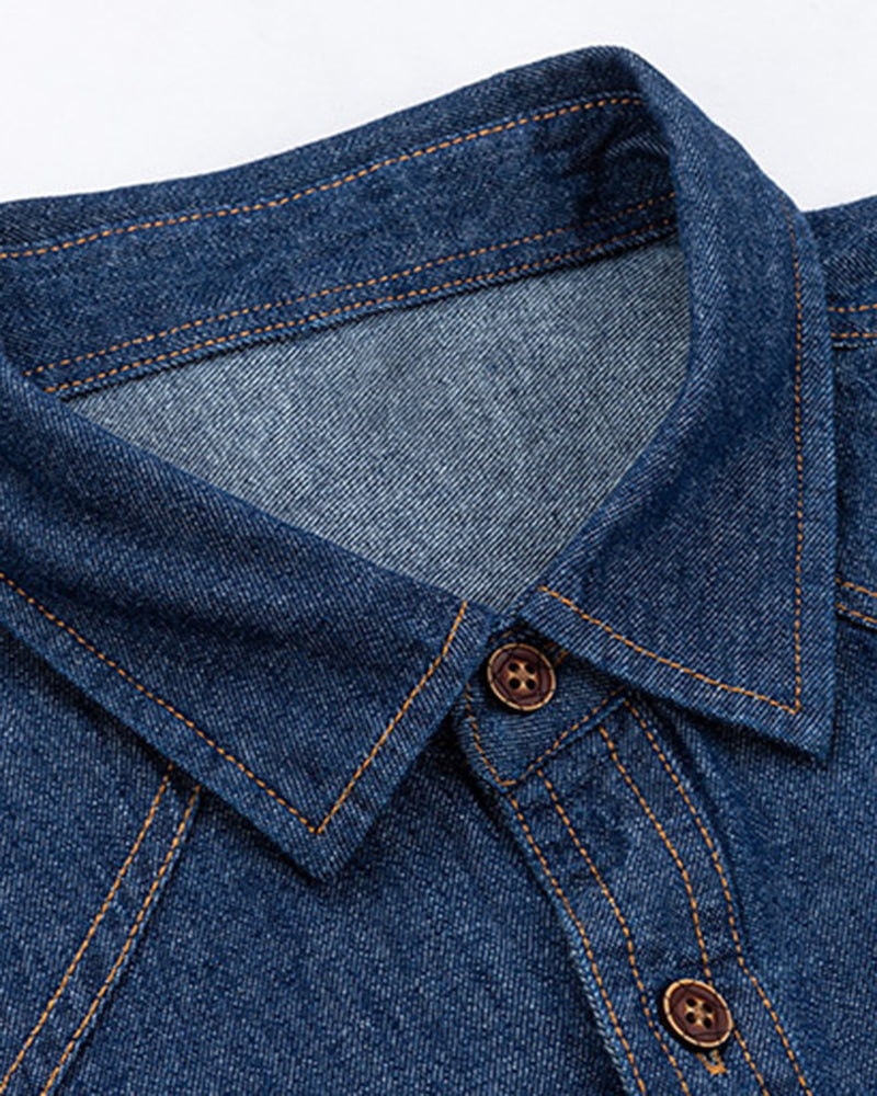 🔥Christmas 50% Off Exclusive ✨Big & Tall Men's Vintage Cotton Blue Denim Lapel Long Sleeve Shirt M-4XL