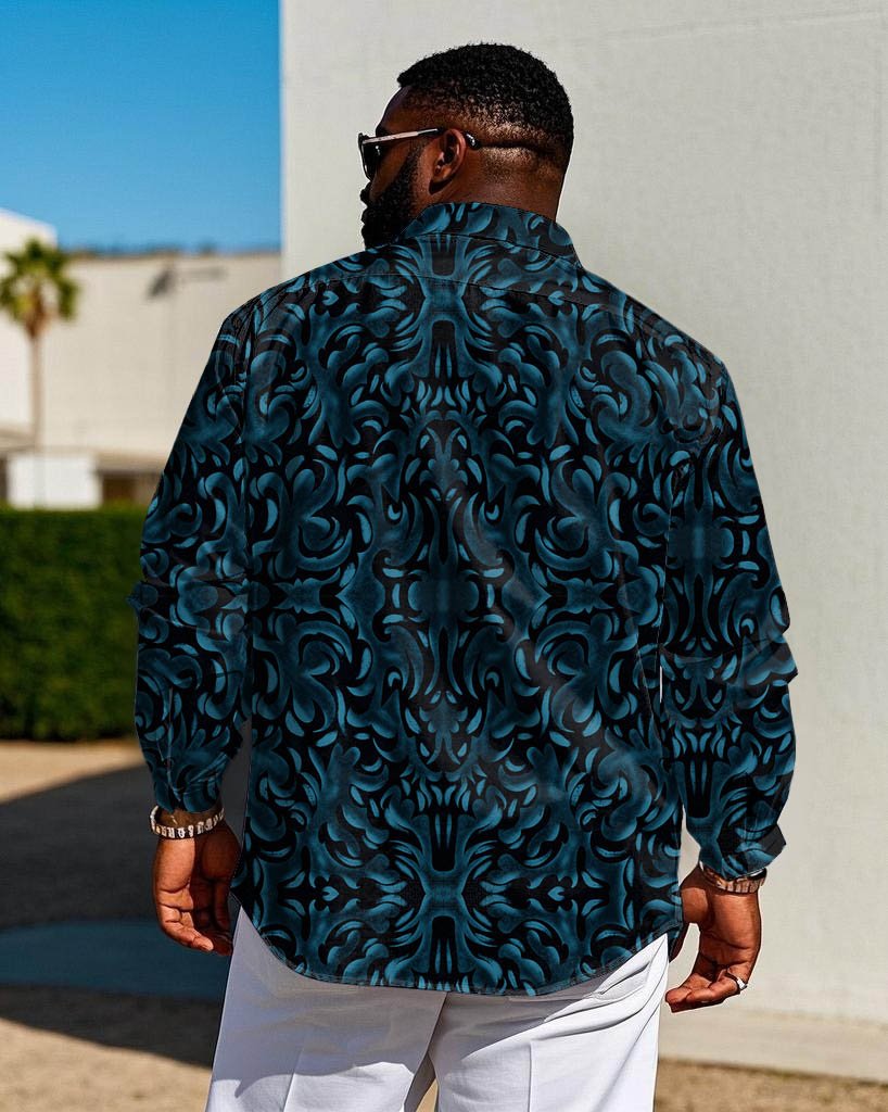 Men's Plus Size Versatile Business Vintage Pattern Jacquard Long Sleeve Shirt
