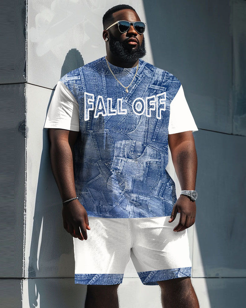 Denim Textured Print Large Men's Suit