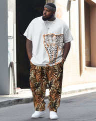 Men's Large Retro Street Leopard Maple Leaf Camouflage Hip Hop Casual Two Piece Set