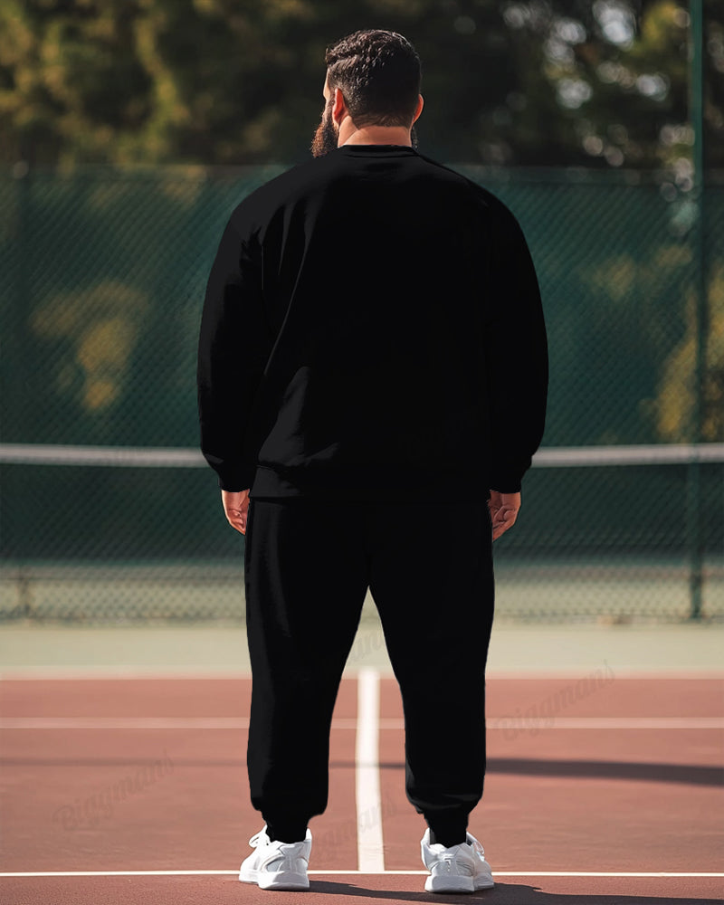 Casual Simple Letter Men's Plus Size Sweatshirt Two-Piece Set