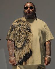 Men's Plus Size 3D Print Lion T-Shirt Shorts Set