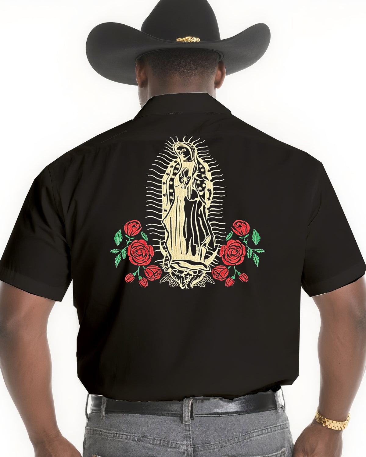 Big & Tall Men's Western Style Daily Casual Back Maria Textured Black Short Sleeve Shirt