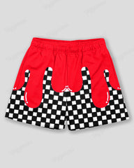 Plus Size Men's Red Geometric Checkerboard Print Sports Mesh Quick-Dry Shorts