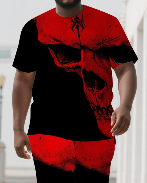 Let The Red Skull Awaken Your Courage Men's Skull Print Big & Tall Short Sleeve T-shirt and Shorts Set