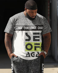 Men's Plus Size Seof Aga Color-Blocked Plaid Street Short-Sleeved Trousers Casual Two-Piece Set