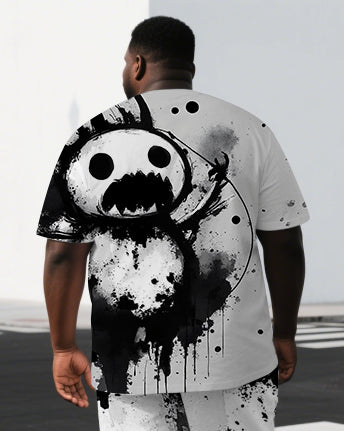 Big & Tall Men's Ink Splash Simple Elf Back Print Outdoor Short-Sleeve T-shirt and Shorts Set