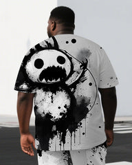 Big & Tall Men's Ink Splash Simple Elf Back Print Outdoor Short-Sleeve T-shirt and Shorts Set