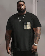 Men's Plus Size Casual Simple Plaid Pocket Printed T-shirt Shorts Suit