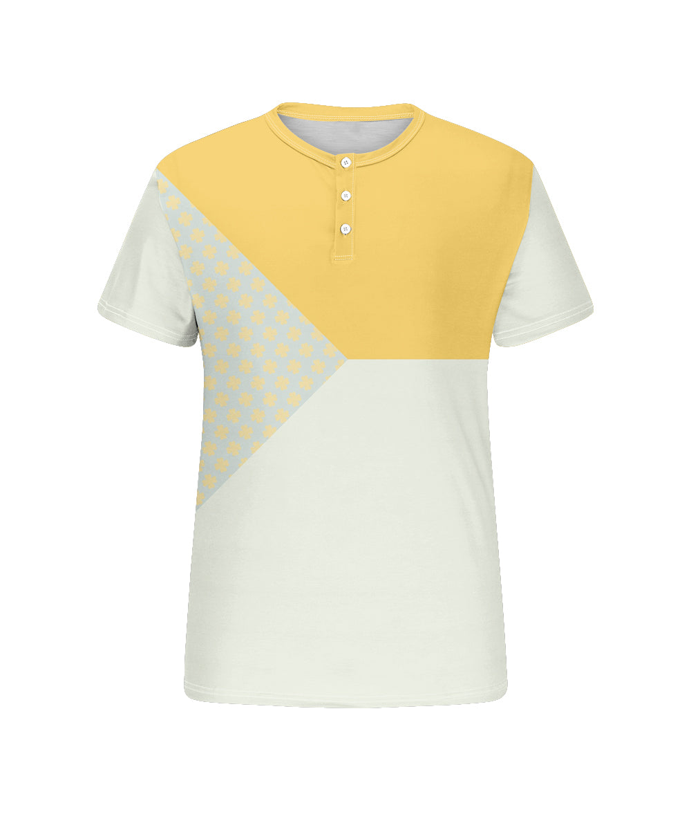 Men's Plus Size Daily Casual Yellow Patchwork Geometric Print Henry Collar Button Short Sleeve T-Shirt