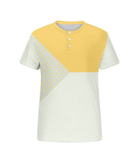Men's Plus Size Daily Casual Yellow Patchwork Geometric Print Henry Collar Button Short Sleeve T-Shirt