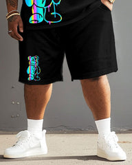 Men's Plus Size Colorful Brown Bear Cartoon T-Shirt Shorts Set