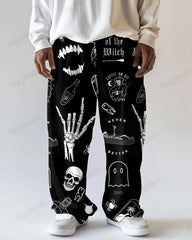 Hand Bone Pattern Printed Men's Loose Big and Tall Straight Long Sweat Pants