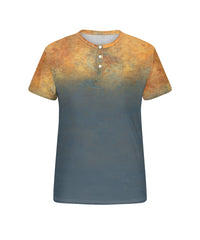 Men's Plus Size Daily Casual Yellow Blue Gradient Print Henry Collar Button Short Sleeve T-Shirt