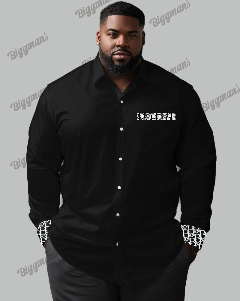Featured Patchwork Long Sleeve Lapel Shirt Big & Tall Men's