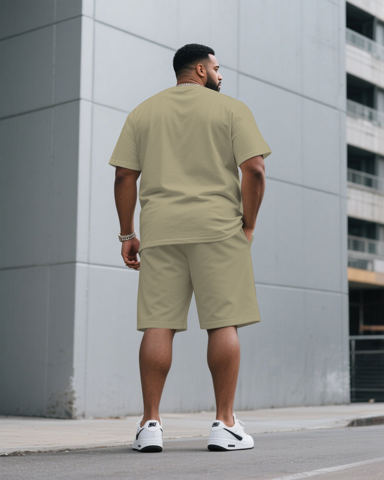 Men's Plus Size Yellow & Khaki & Red & Sapphire Clear Color Chest Small Label Printed Crewneck Short-sleeved T-shirt Half-length Pants Suit
