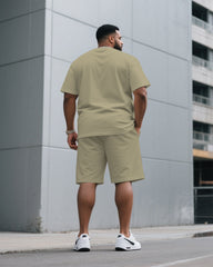 Men's Plus Size Yellow & Khaki & Red & Sapphire Clear Color Chest Small Label Printed Crewneck Short-sleeved T-shirt Half-length Pants Suit