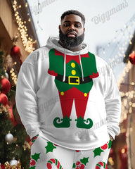Men's Funny Christmas Elf Suit Print Big Size Hoodie Set