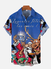 Men's Merry Christmas Santa Elk Plus Size Christmas Tree Short Sleeve Shirt