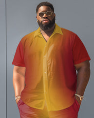 Men's Plus Size Simple Gradient Contrast Short Sleeve Shirt Shorts Suit