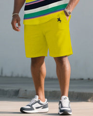 Men's Plus Size Teeth Buy Striped Fabric Chest Small Label Short Sleeve T-shirt Shorts Suit
