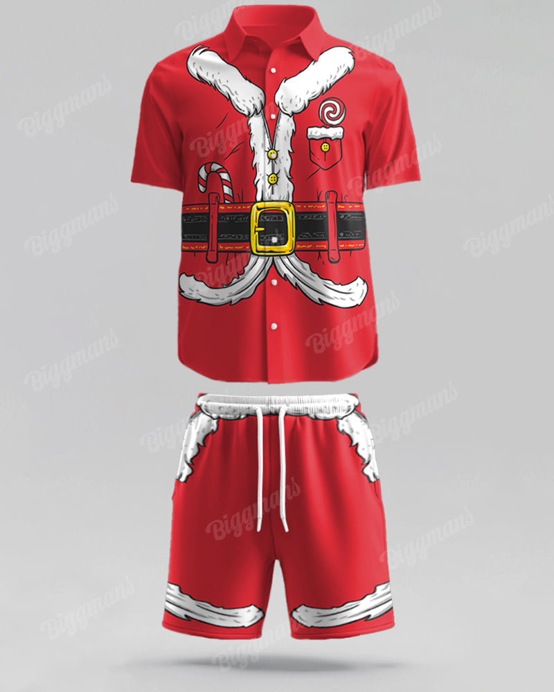 Big Guys Christmas Santa Claus Cosplay Shirt Shorts 2-Piece Set