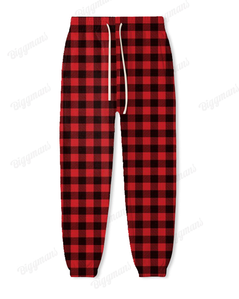 Couple Matching Plus Size Christmas Love Plaid Hoodie Sweatpants Set