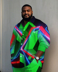 Big & Tall Men's Modern Abstract Geometric Pattern Printed Long Sleeve Shirt and Pants Set