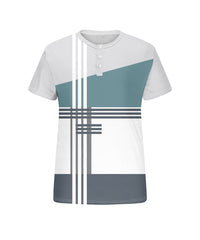 Men's Plus Size Daily Casual Blue White Grey Striped Geometric Print Henry Collar Button Short Sleeve T-Shirt
