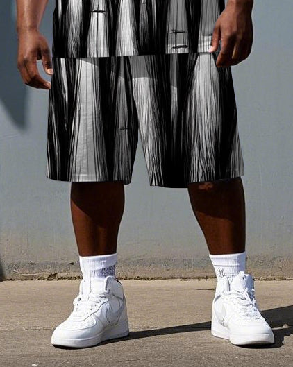 Big & Tall Men's Street Fashion Monsters Sketch Print Short-Sleeve T-shirt 2-Piece Set