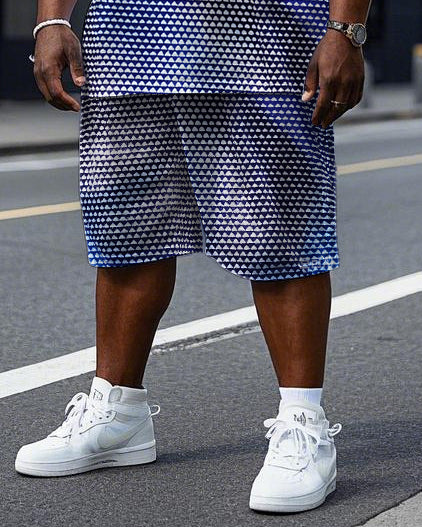 Men's Simple Triangle All Over Printed Big Size Short Sleeve T-Shirt and Shorts Set