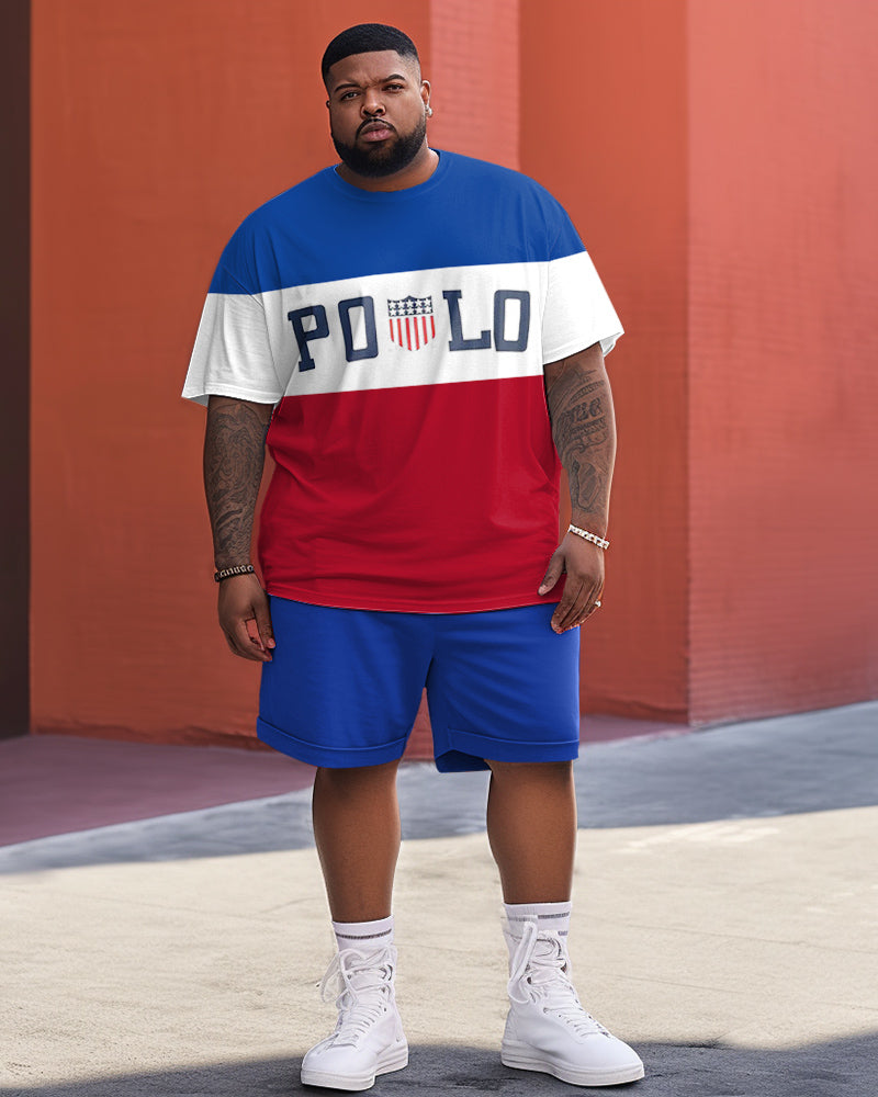 Men's Plus Size Polo Flag Printed Two-Piece Set