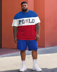 Men's Plus Size Polo Flag Printed Two-Piece Set
