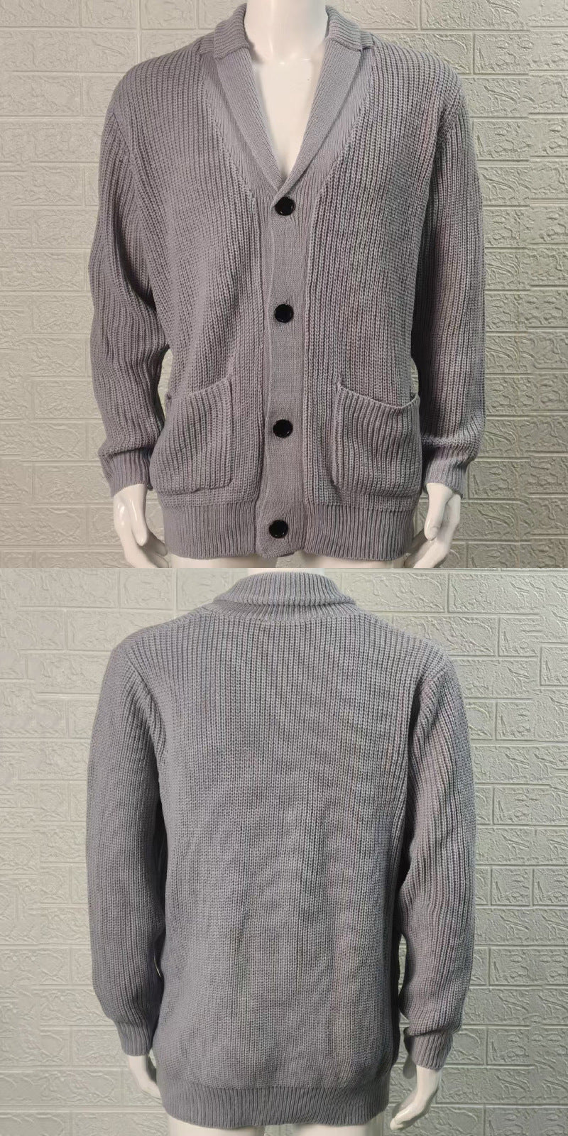 M-2XL Knitted Cardigan Lapel Long Sleeve Sweater Coat