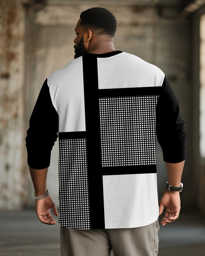 Big & Tall Men's Dot Strip Geometric Print Long Sleeve T-Shirt
