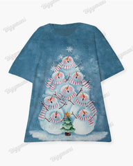 Plus Size Women's Snowman Christmas Tree Print Loose Short Sleeve T-shirt