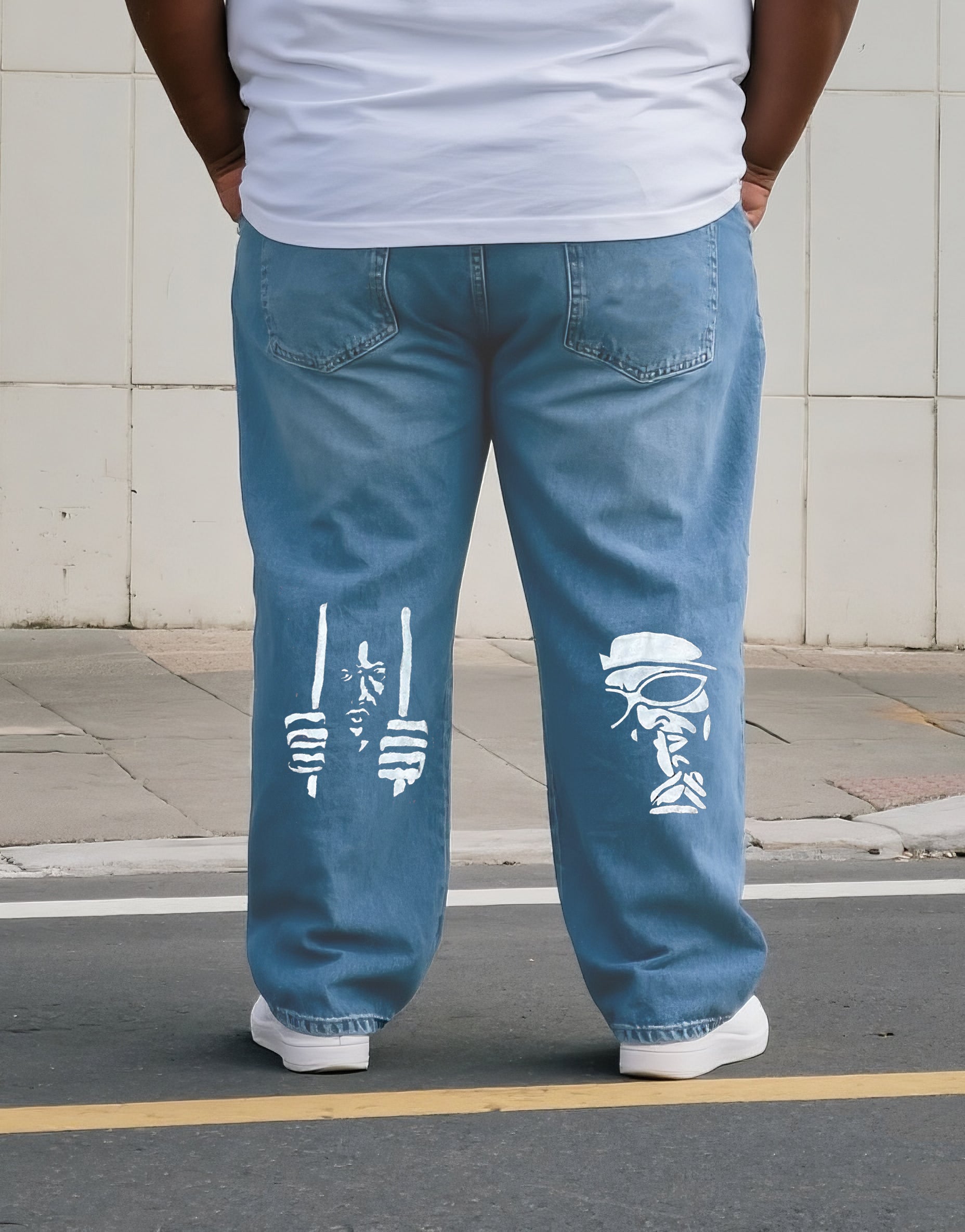 Big & Tall Men's Street Fashion Trend Personality Denim Pants. Solid Front
