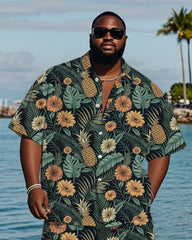 Men's Plus Size Hawaiian Chrysanthemum Pineapple Leaf Print Shirt Shorts Suit