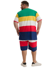 Big Guy's Polo Color Stripes T-Shirt Shorts Set