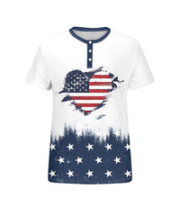 Men's Plus Size Independence Day American Flag Love Print Henry Collar Button Short Sleeve Tee